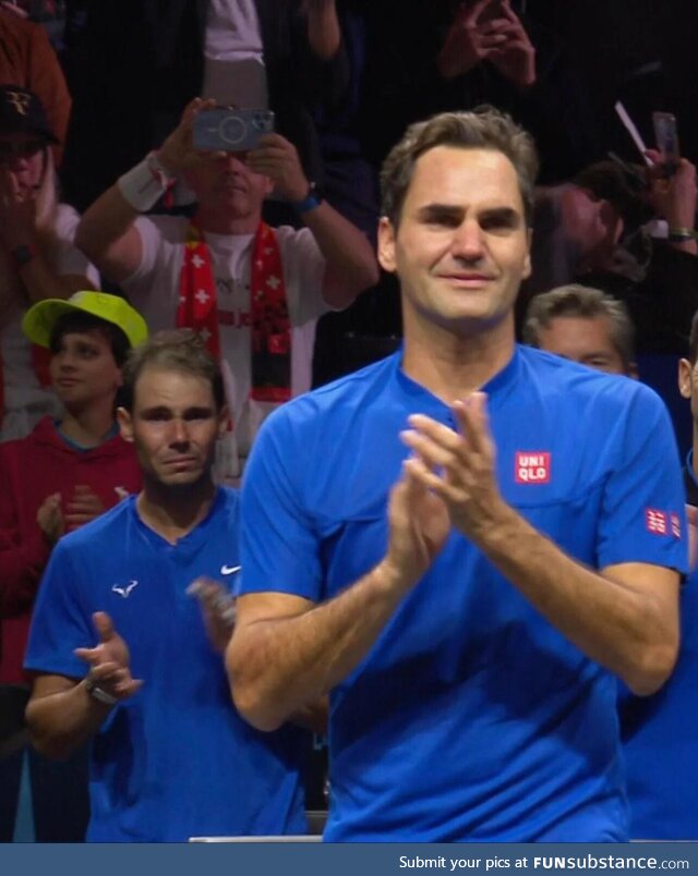 Long time friend and rival Rafa Nadal during Roger Federer's farewell interview