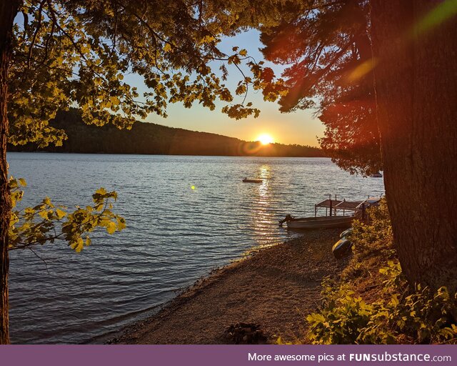 A sunset over a Maine lake