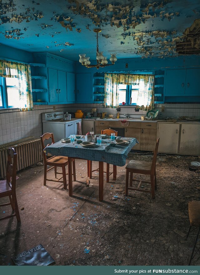 Kitchen in an abandoned farm house