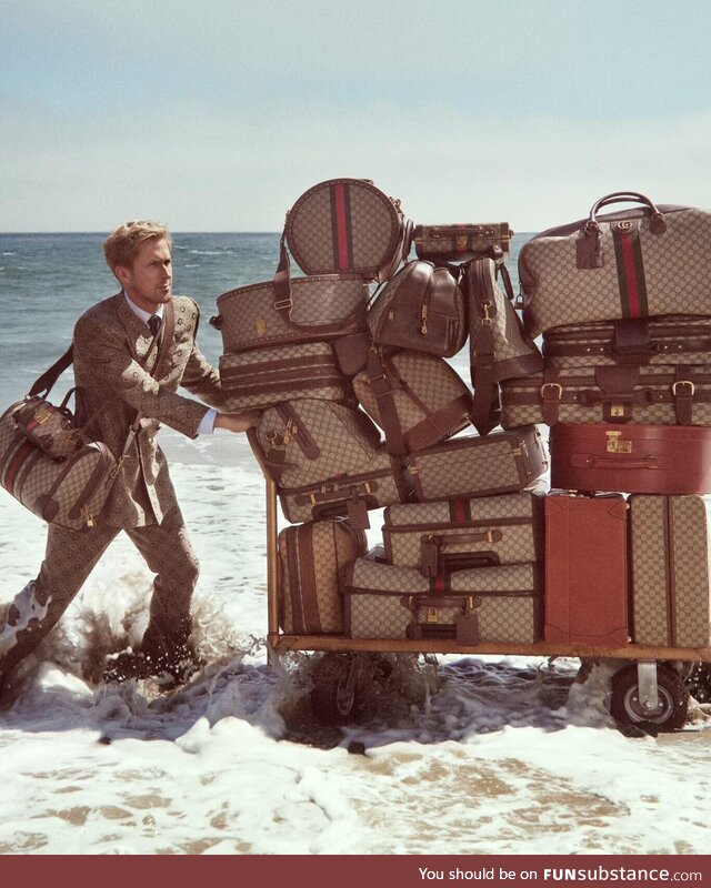 Ryan Gosling pushing a bunch of Gucci bags in the ocean. Should be a meme somehow