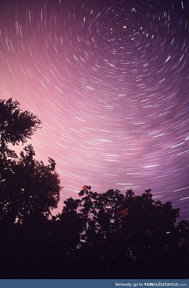 Star Trails and Aurora. A single exposure on Fuji Velvia 50 slide film, Kincardine,