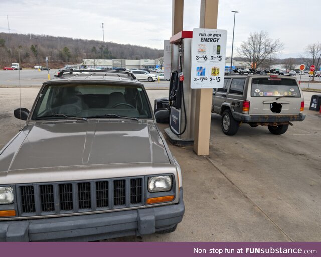 Same year, model, & color getting gas side by side