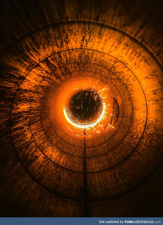 [OC] inside a pipe being angle grinded