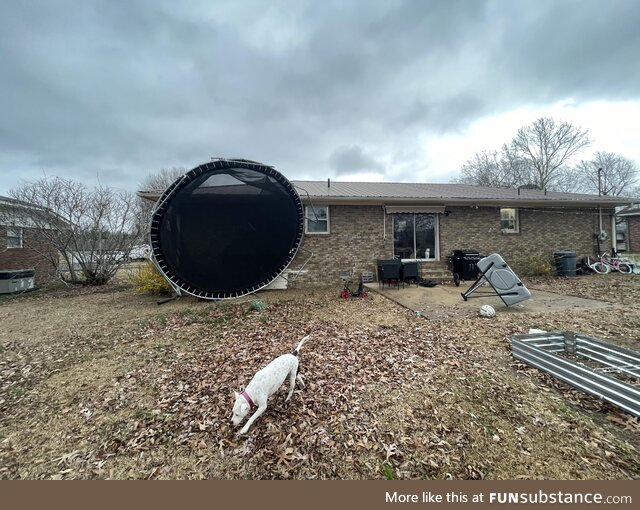 We had heavy winds last night. We don’t own a trampoline