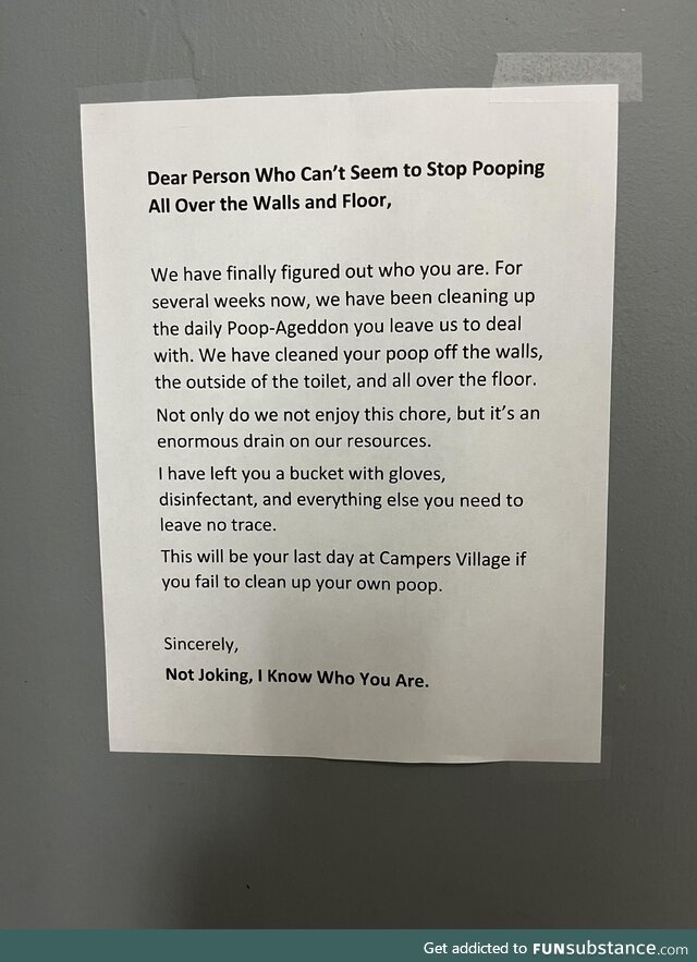 Our campsite had this posted in all the stalls