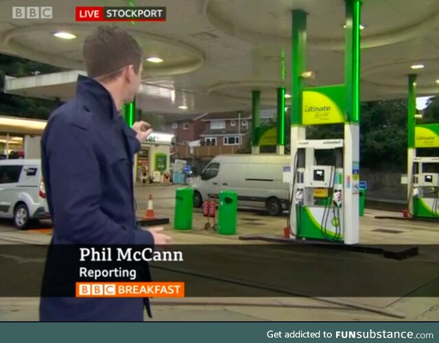 The reporter covering fuel panic buying is called Phill McCann