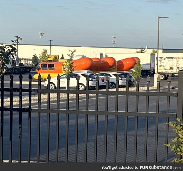 There are (6) active Weinermobiles in the world; And (5) of them are in this parking lot