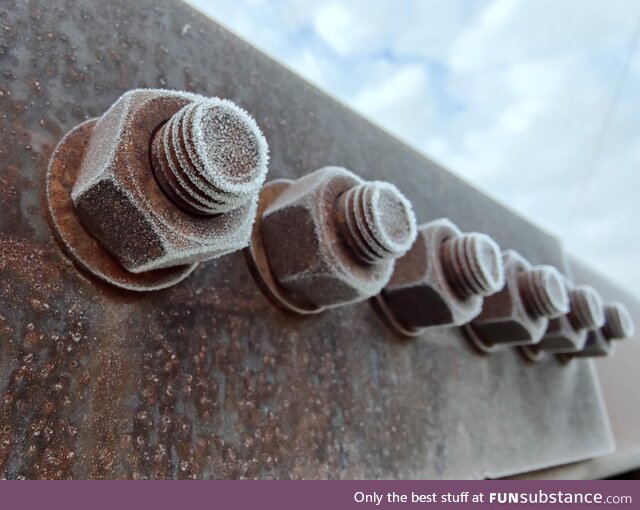 Frost on bridge bolts [oc]