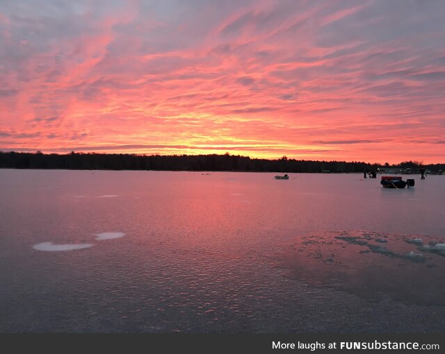 Sunrise on a frozen lake