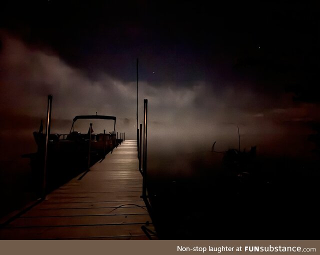 Foggy fall night on the lake, central Wisconsin