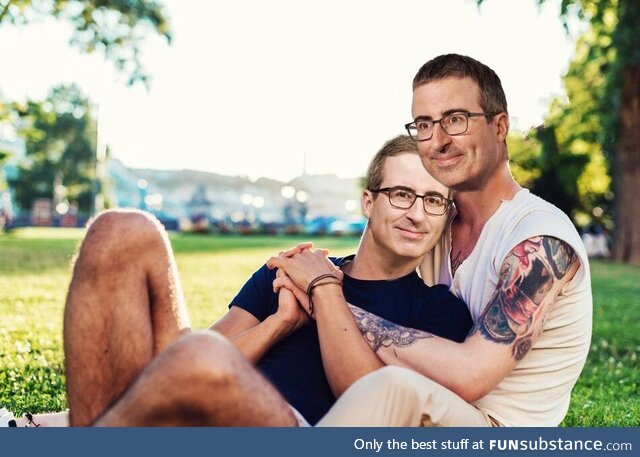 John Oliver holding John Oliver in a park on a lovely day