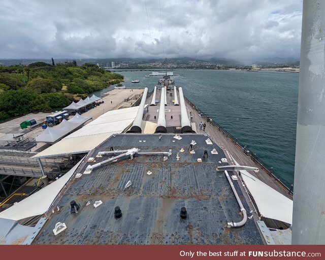 USS Arizona memorial seen from the navigation deck of the USS Missouri