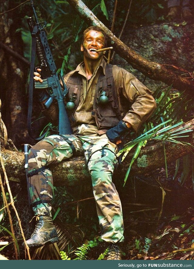 On the set of the film "Predator", 1987