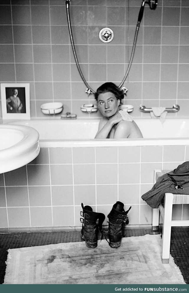 Journalist Lee Miller in Hitler's bathtub, April 30th, 1945