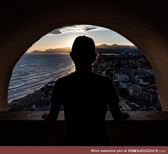 [OC] A friend of mine admiring the sunset from an arch in Sperlonga