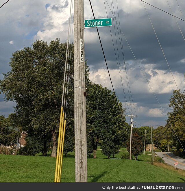 This street sign has been stolen a countless number of times. It keeps getting higher,