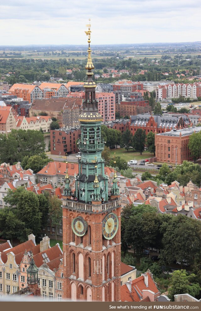 [OC] Warsaw Main City Hall. Climbed 415 steps to the top of the Basilica to get this shot