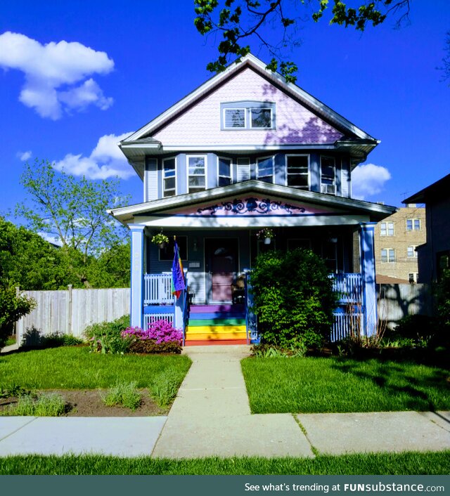 Rainbow stairs seen in Oak Park, IL yesterday. [OC]