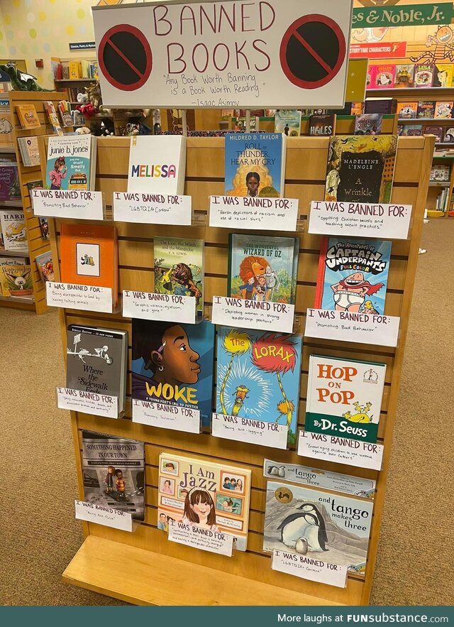 A bookstore promoting banned books