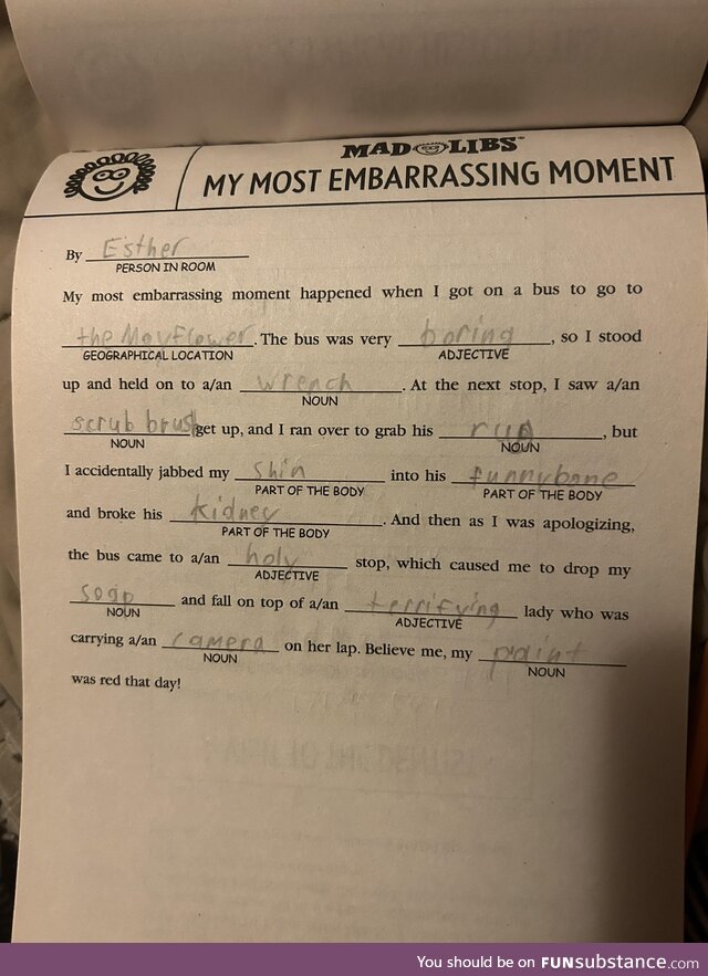 Was looking through an old Mad Libs book and thought this was funny