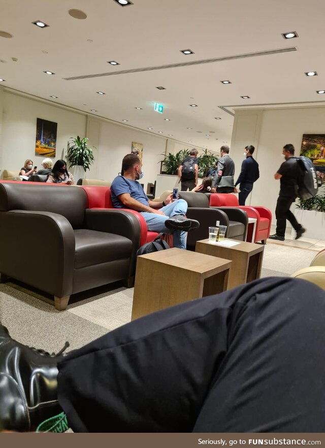 Djokovic at the airport Lounge Right now