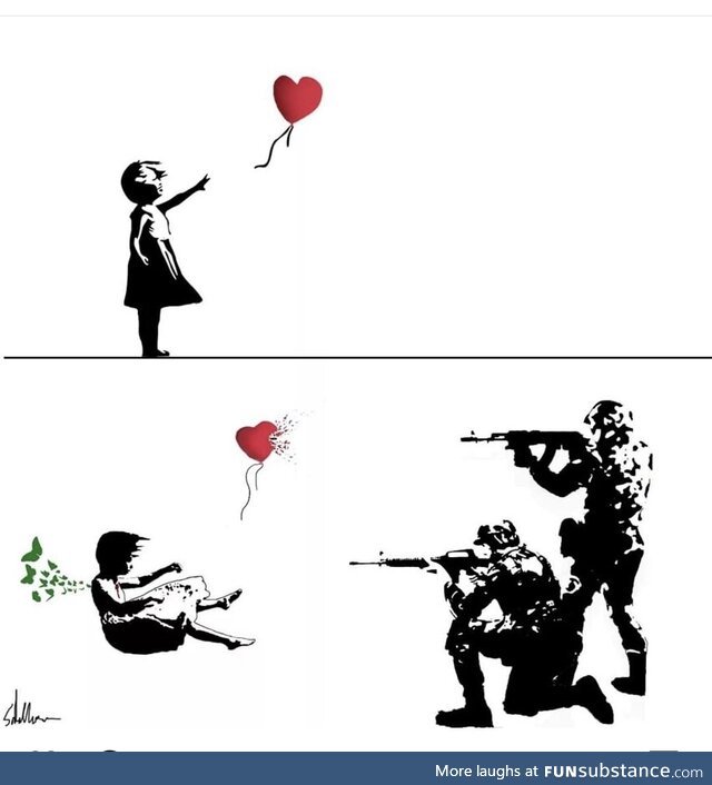 An 8-year-old Iranian girl was killed by Islamic regime forces, (derivative of Banksy's)