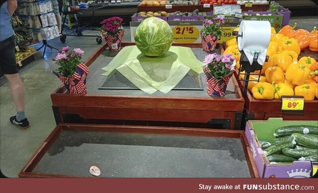 This shrine for the last watermelon at a local grocery store