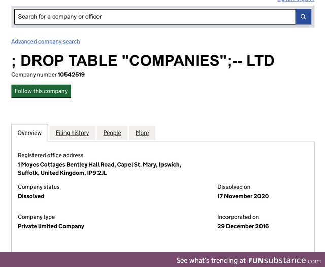 Interesting company name in the chamber of commerce register of the UK