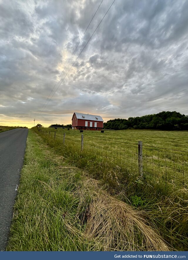 A barn at sunset