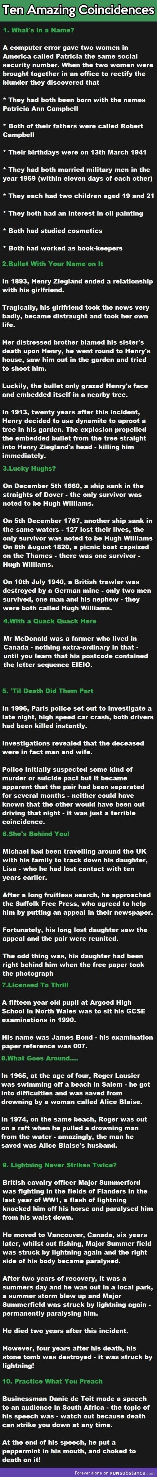 10 Amazing Coincidences