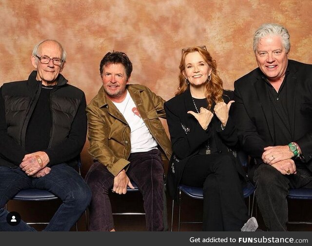 Christopher Lloyd, Michael J. Fox, Lea Thompson, and Tom Wilson together at FanExpo Feb