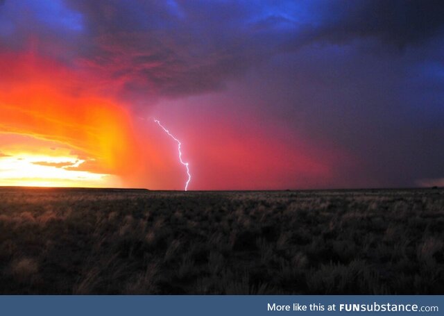 Lightning at sunset, Wyoming