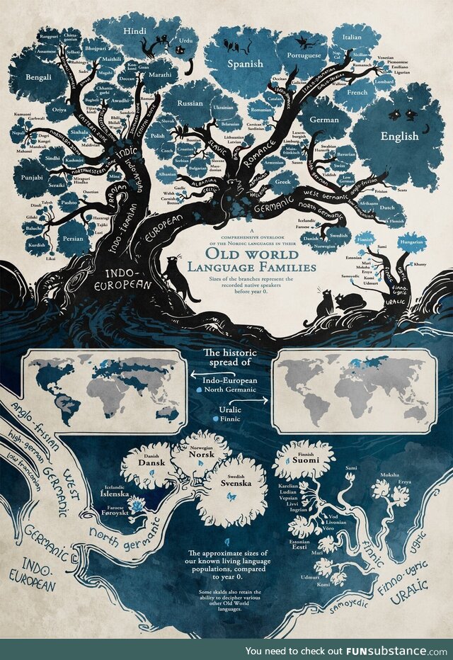 Tree showing how languages are related. Weird that Swedish and Hindi are more closely