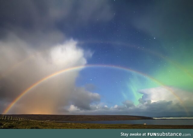 A double moonbow meets the northern lights, Scotland