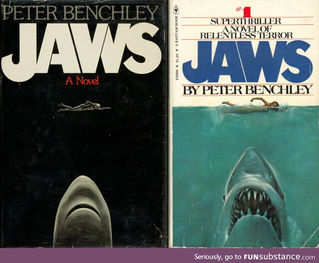 The original hardcover of "Jaws" vs. The paperback cover (that was used for the movie