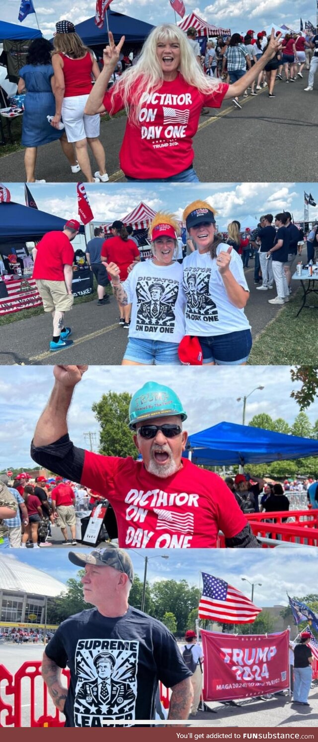 Trump supporters wearing “dictator” apparel