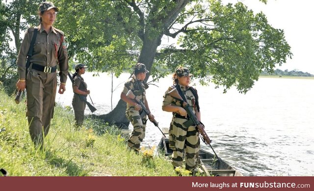 An all female Forest Guard team patrols the Kaziranga National park in North East India