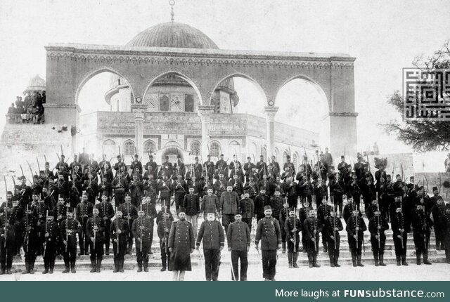 The last guard of Ottoman soldiers stationed at Al Aqsa mosque. Dated 1917 December