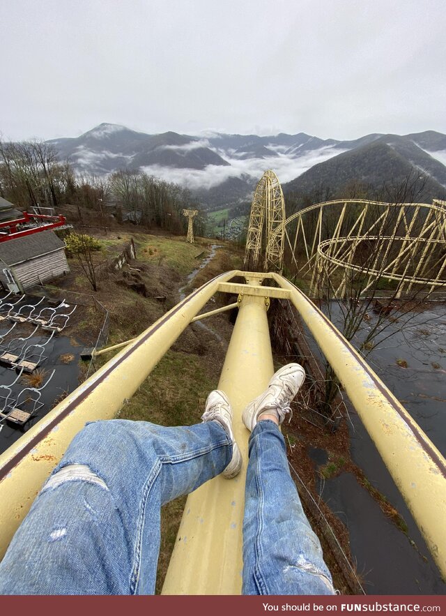 This abandoned rollercoaster in the mountains