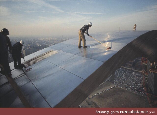 Polishing the Gateway Arch 630 feet above the ground - Saint Louis, MO 1965