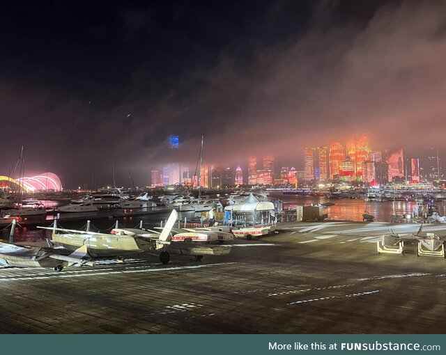 Qingdao: The clouds create a perfect scenery with the building lights behind