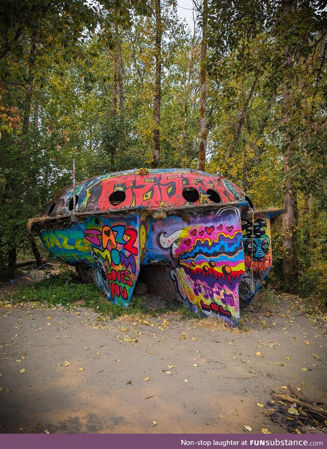 Abandoned UFO boat on a nude beach