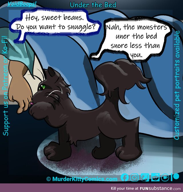 Under the Bed [OC] a VoidBoops panel by MurderKittyComics.     Does your cat sleep under