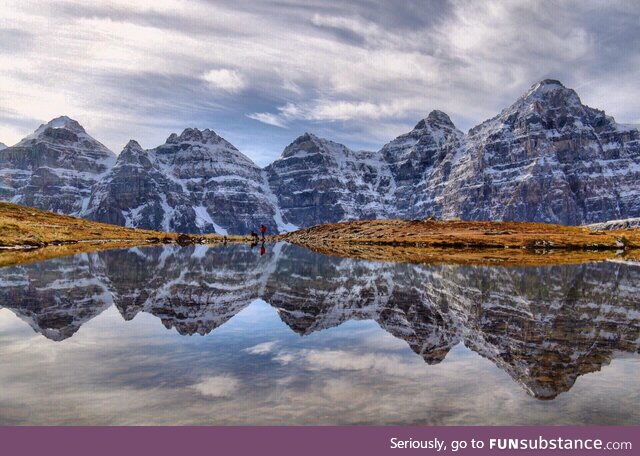 Perfect reflection at the Valley of the Ten Peaks, Banff (Canada) [OC]