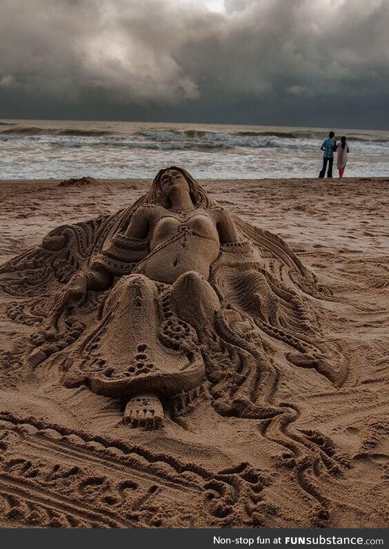 Sand art by Sudipto Goswami, Puri, India