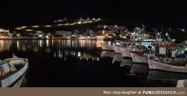 Village of Merichas at night on the Greek Island of Kithnos