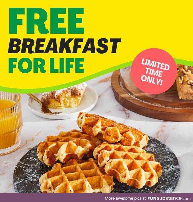 Breakfast lovers, rejoice! Enjoy FREE breakfast for LIFE on us when you use code BREADDIT