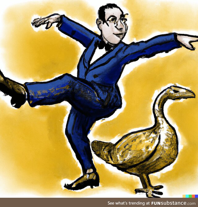 John Oliver dancing with a golden goose