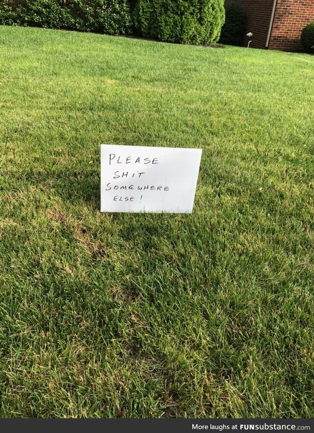 Someone was tired of dogs pooping in their yard