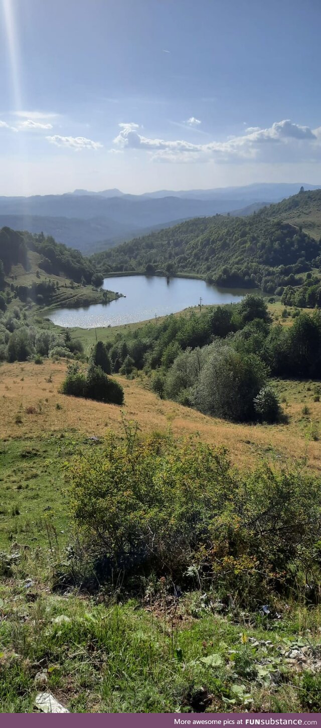 [OC] Heart Shaped lake in Romania (Rosia Montana)